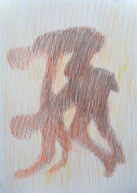 Tekening: Twee figuren op elkaar