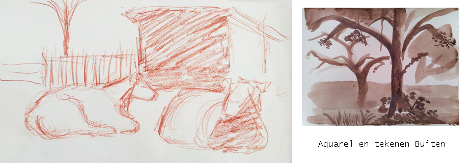 Tekening en aquarel van cursisten